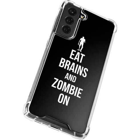 Eat Brains and Zombie On Black Galaxy S21 FE Clear Case
