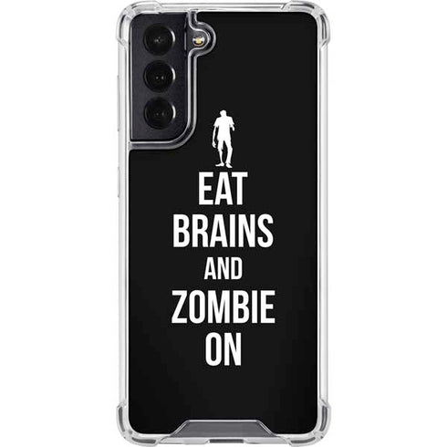Eat Brains and Zombie On Black Galaxy S22 Clear Case