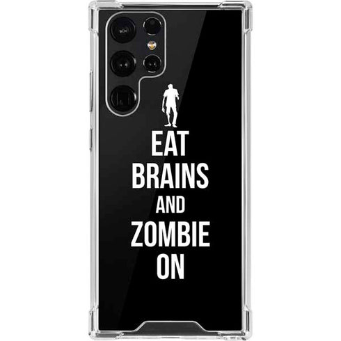 Eat Brains and Zombie On Black Galaxy S22 Ultra Clear Case