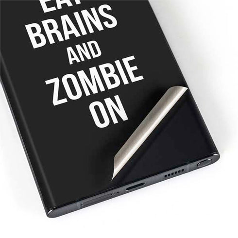 Eat Brains and Zombie On Black Galaxy S22 Ultra Skin