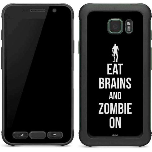 Eat Brains and Zombie On Black Galaxy S7 Active Skin