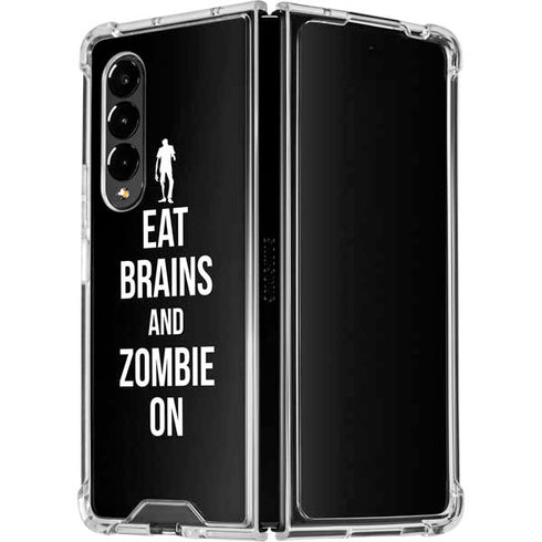 Eat Brains and Zombie On Black Galaxy Z Fold4 5G Clear Case