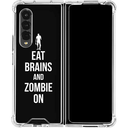 Eat Brains and Zombie On Black Galaxy Z Fold4 5G Clear Case