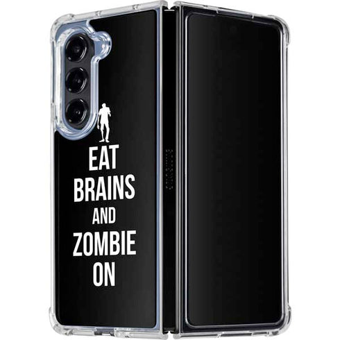 Eat Brains and Zombie On Black Galaxy Z Fold5 5G Clear Case