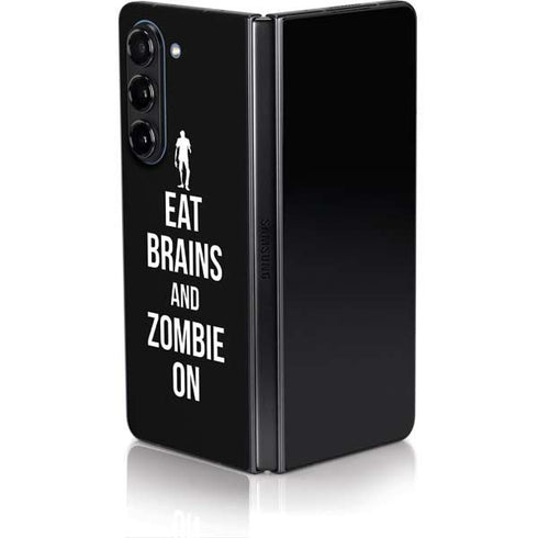 Eat Brains and Zombie On Black Galaxy Z Fold5 5G Skin