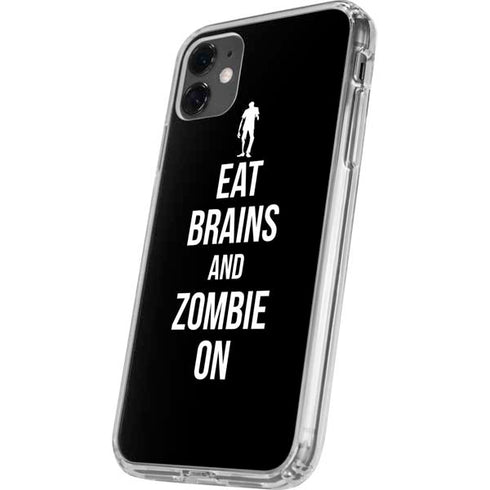 Eat Brains and Zombie On Black iPhone 11 Clear Case
