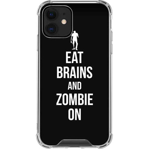 Eat Brains and Zombie On Black iPhone 12 Clear Case