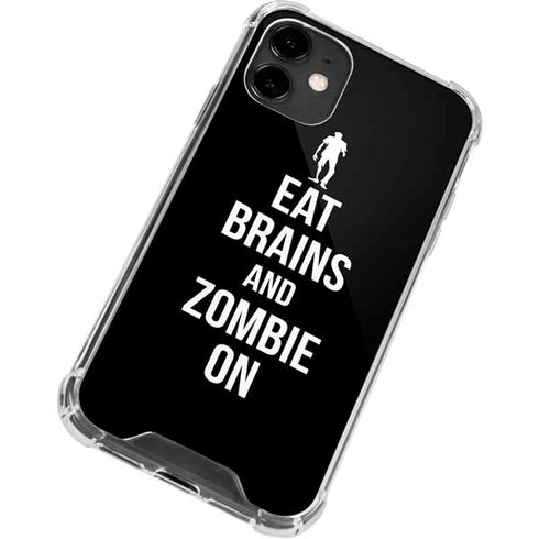 Eat Brains and Zombie On Black iPhone 12 Clear Case