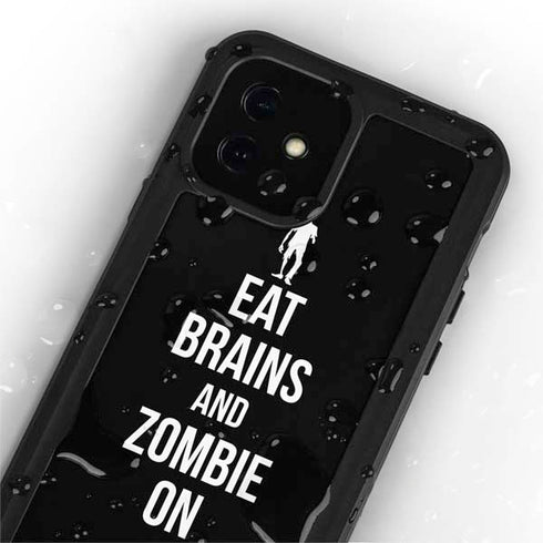 Eat Brains and Zombie On Black iPhone 12 Waterproof Case