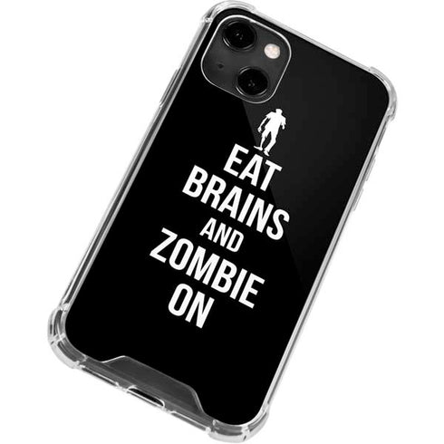 Eat Brains and Zombie On Black iPhone 14 Clear Case