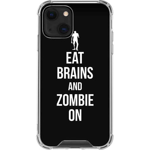 Eat Brains and Zombie On Black iPhone 14 Plus Clear Case