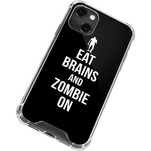 Eat Brains and Zombie On Black iPhone 14 Plus Clear Case
