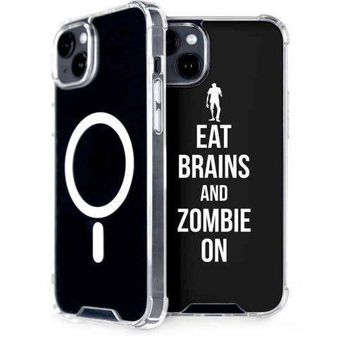 Eat Brains and Zombie On Black iPhone 15 Plus MagSafe Case