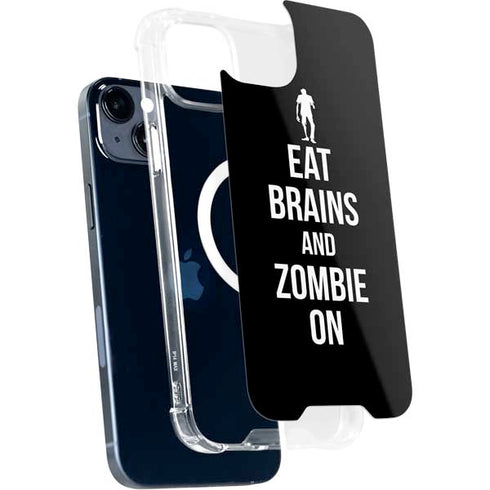 Eat Brains and Zombie On Black iPhone 15 Plus MagSafe Case