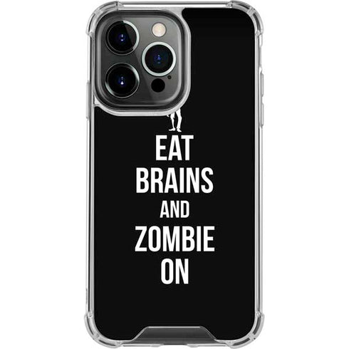 Eat Brains and Zombie On Black iPhone 14 Pro Clear Case
