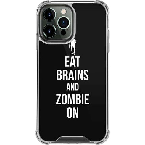 Eat Brains and Zombie On Black iPhone 15 Pro Max Clear Case