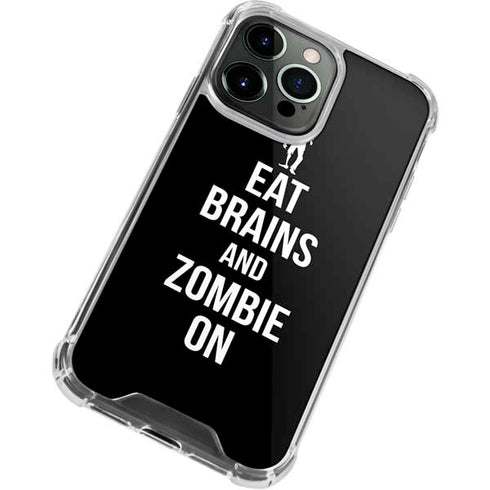 Eat Brains and Zombie On Black iPhone 15 Pro Max Clear Case