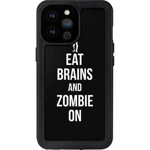 Eat Brains and Zombie On Black iPhone 14 Pro Max Waterproof Case