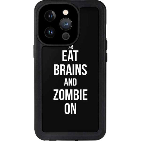 Eat Brains and Zombie On Black iPhone 14 Pro Waterproof Case