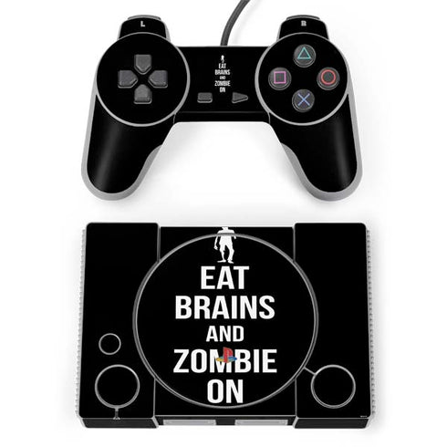 Eat Brains and Zombie On Black PlayStation Classic Bundle Skin