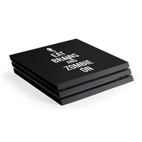 Eat Brains and Zombie On Black PS4 Pro Console Skin