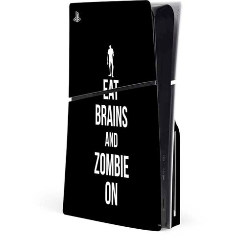 Eat Brains and Zombie On Black PS5 Slim Disk Console Skin
