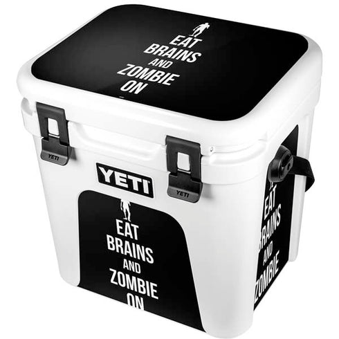 Eat Brains and Zombie On Black YETI Roadie 24 Hard Cooler Skin