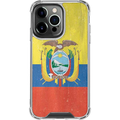 Ecuador Flag Distressed iPhone 14 Pro Clear Case