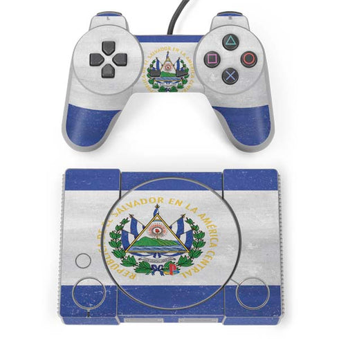 El Salvador Flag Distressed PlayStation Classic Bundle Skin
