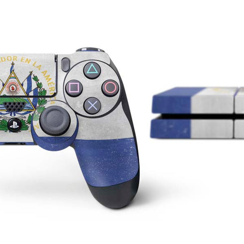 El Salvador Flag Distressed PS4 Console and Controller Bundle Skin