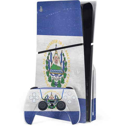 El Salvador Flag Distressed PS5 Slim Disk Bundle Skin