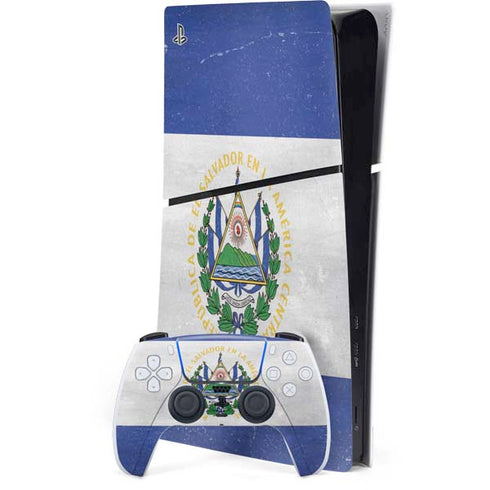 El Salvador Flag Distressed PS5 Slim Digital Edition Bundle Skin