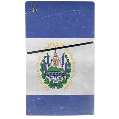 El Salvador Flag Distressed PS5 Slim Digital Edition Bundle Skin