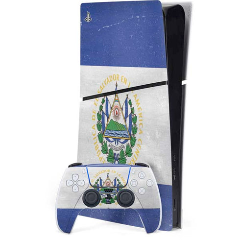 El Salvador Flag Distressed PS5 Slim Digital Edition Console Skin