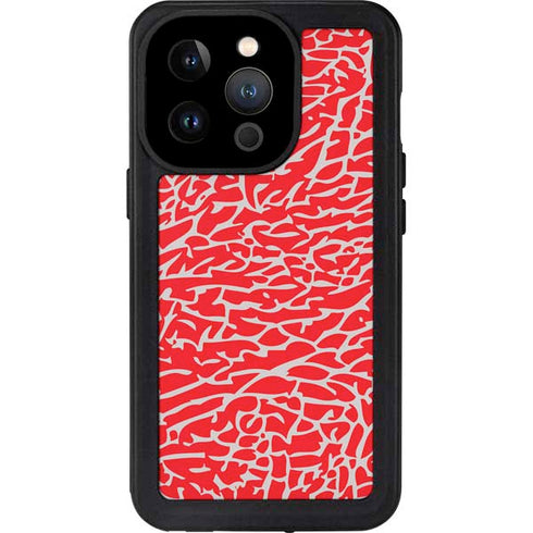 Elephant Print Red iPhone 14 Pro Waterproof Case