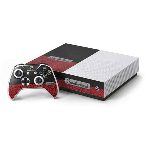 Elephant Print Red Sneakerhead Xbox One S Console and Controller Bundle Skin