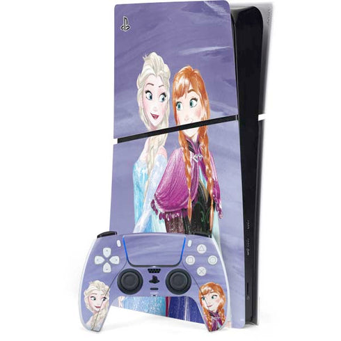 Disney Frozen Elsa and Anna Sisters Art PS5 Slim Digital Edition Bundle Skin