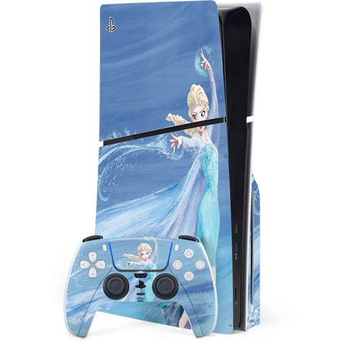 Disney Frozen Elsa Icy Powers Art PS5 Slim Disk Bundle Skin