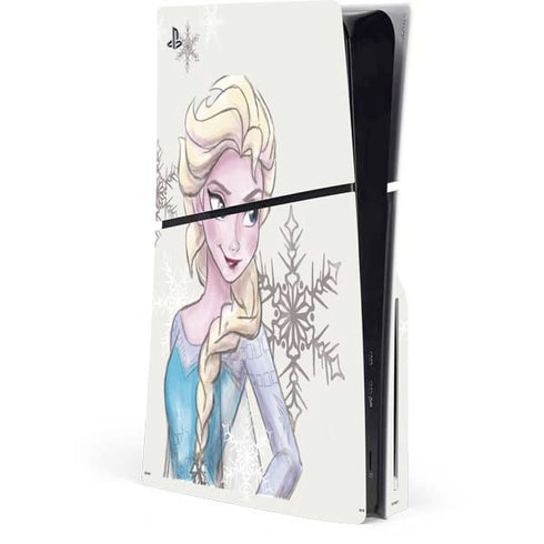 Disney Frozen Elsa Snowflakes Art PS5 Slim Disk Console Skin