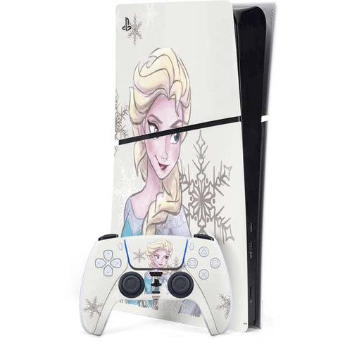 Disney Frozen Elsa Snowflakes Art PS5 Slim Digital Edition Console Skin