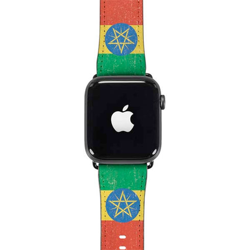 Ethiopia Flag Distressed Apple Watch Band 42-44mm