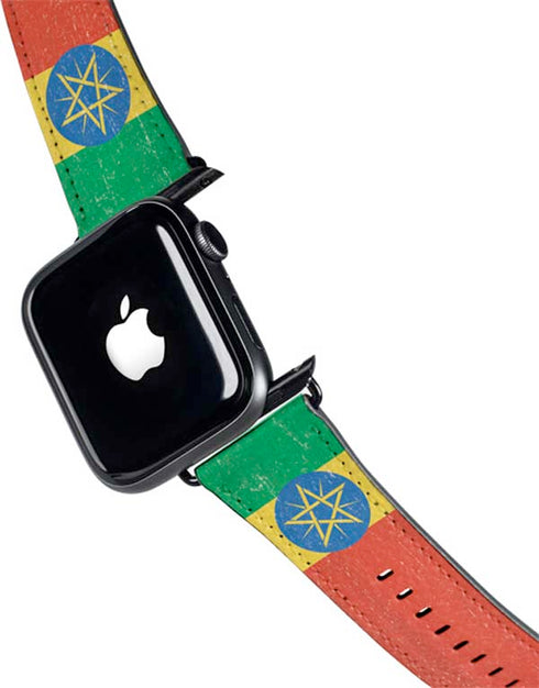 Ethiopia Flag Distressed Apple Watch Band 42-44mm