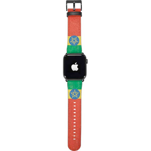 Ethiopia Flag Distressed Apple Watch Band 42-44mm