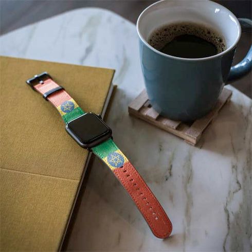 Ethiopia Flag Distressed Apple Watch Band 42-44mm