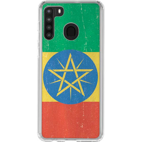 Ethiopia Flag Distressed Galaxy A21 Clear Case
