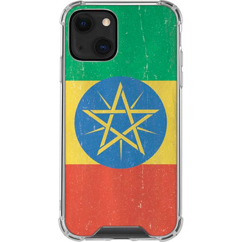 Ethiopia Flag Distressed iPhone 14 Clear Case