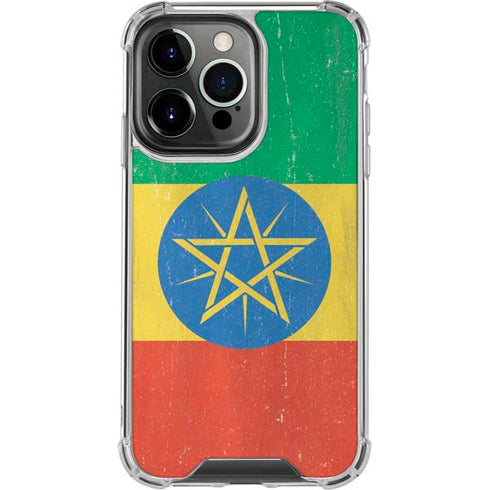 Ethiopia Flag Distressed iPhone 15 Pro Clear Case