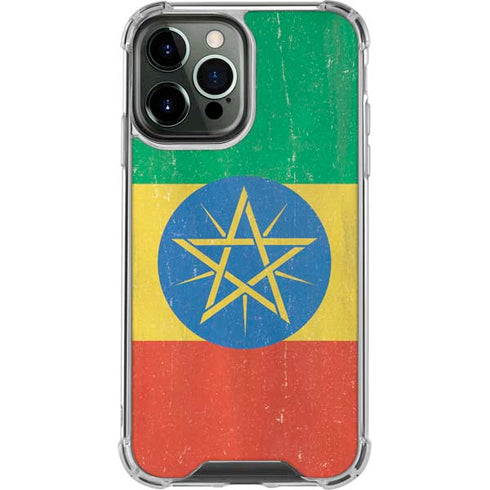 Ethiopia Flag Distressed iPhone 14 Pro Max Clear Case
