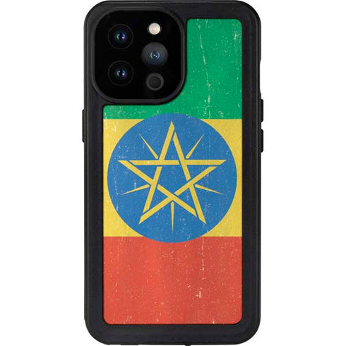 Ethiopia Flag Distressed iPhone 14 Pro Max Waterproof Case