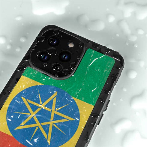Ethiopia Flag Distressed iPhone 14 Pro Max Waterproof Case